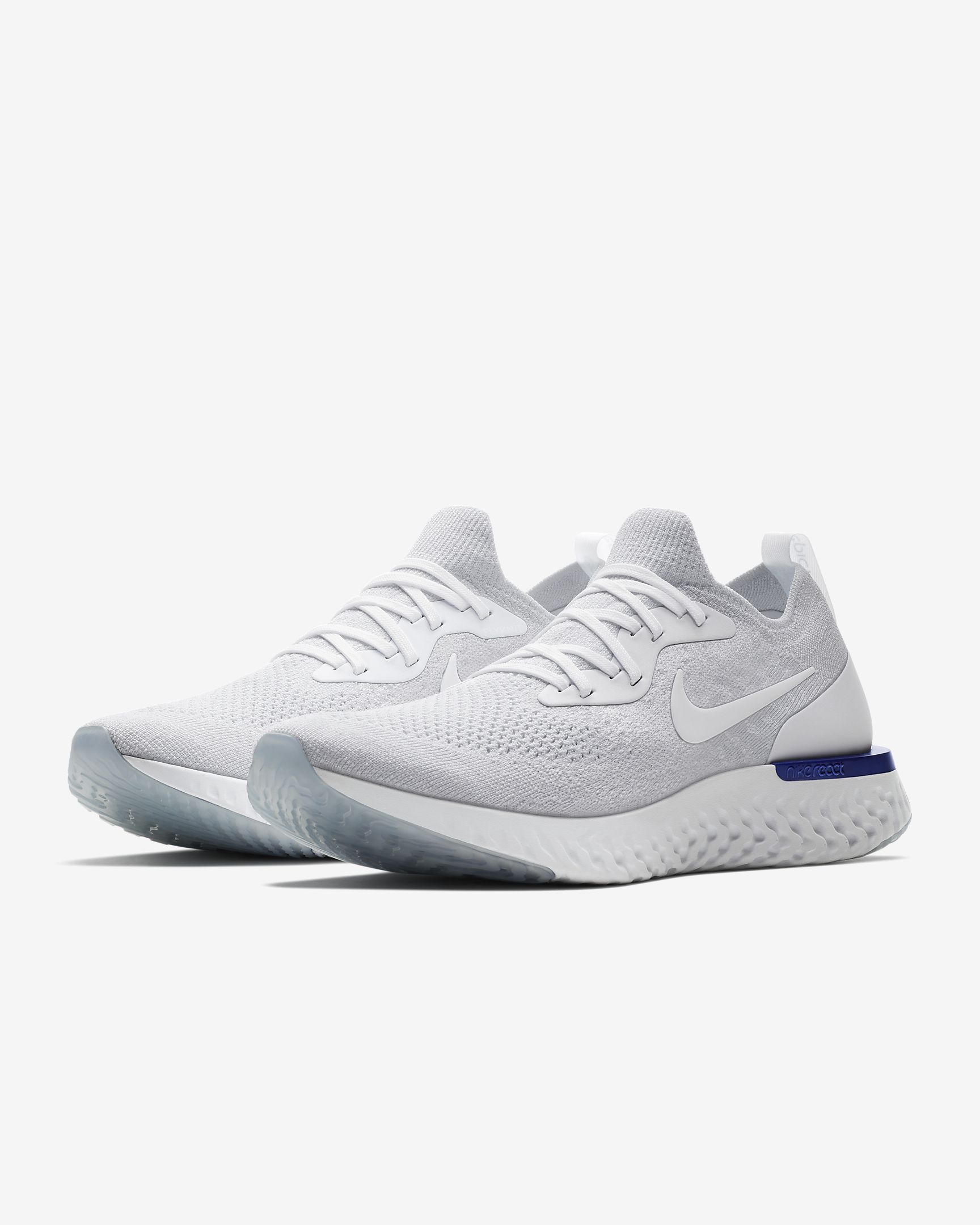 Nike Epic React Flyknit White Blue Shoes - Click Image to Close